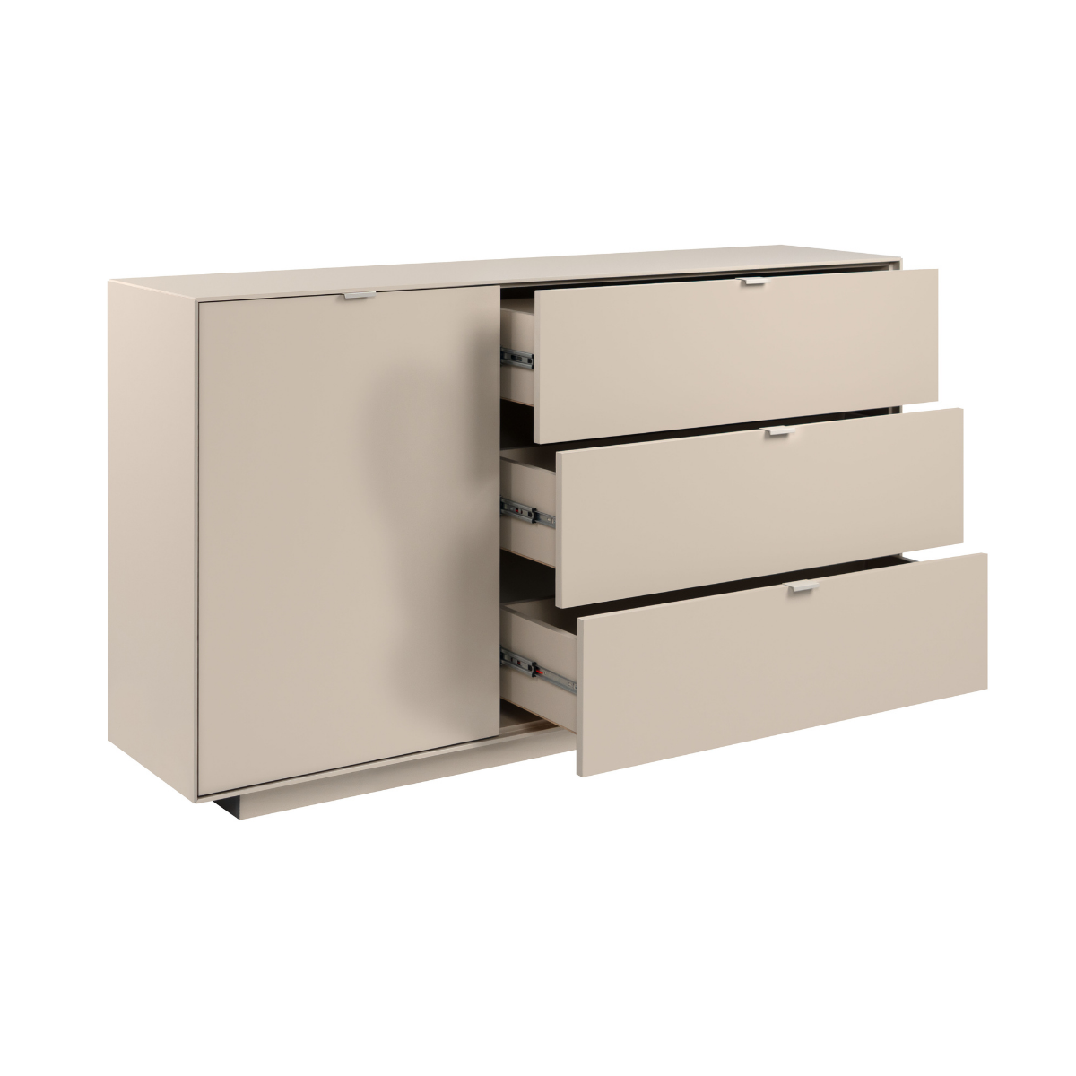 Buffet 1 porte, 3 grands tiroirs VIKA beige, CALICOSY