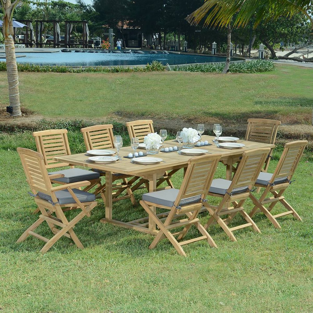 Salon de jardin teck massif Huelva, 8 places naturel, TECK ATTITUDE