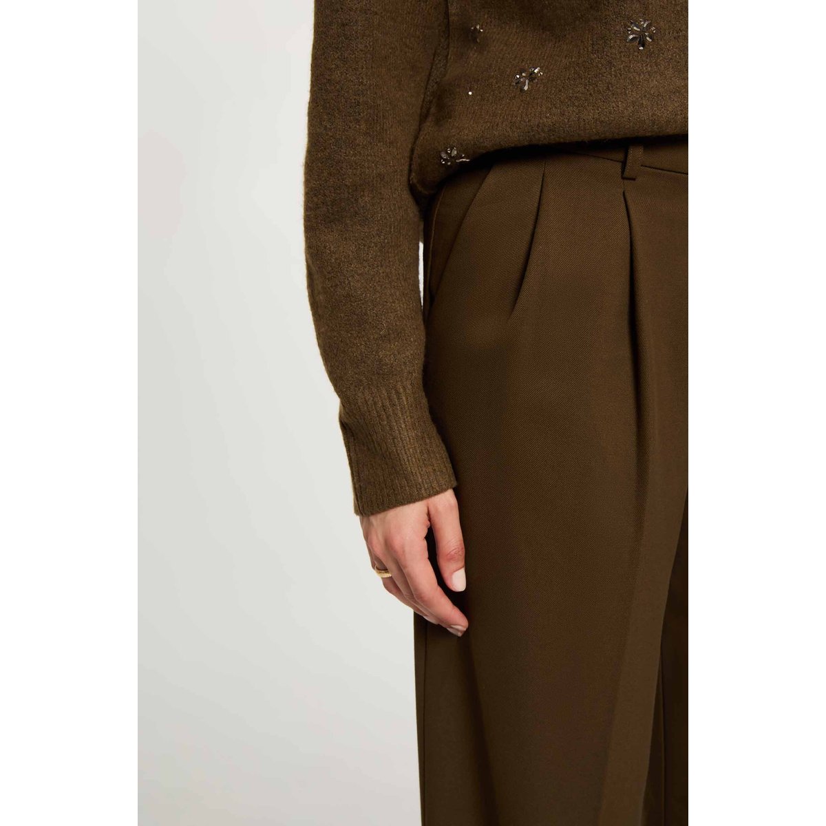 Pantalon large taille haute vert kaki, MORGAN