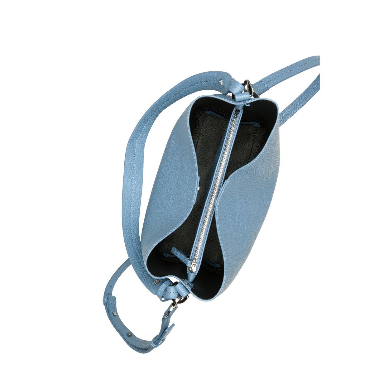 Sac Hobo modèle Brinja, taille moyenne en cuir de vachette grainé bleu, MARC O'POLO