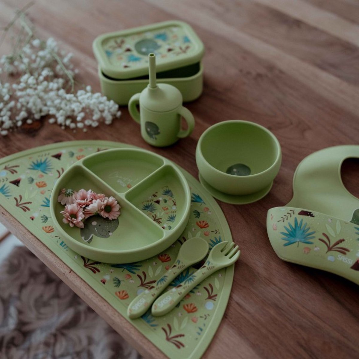 Set de table en silicone ANIMAUX vert, SASSI