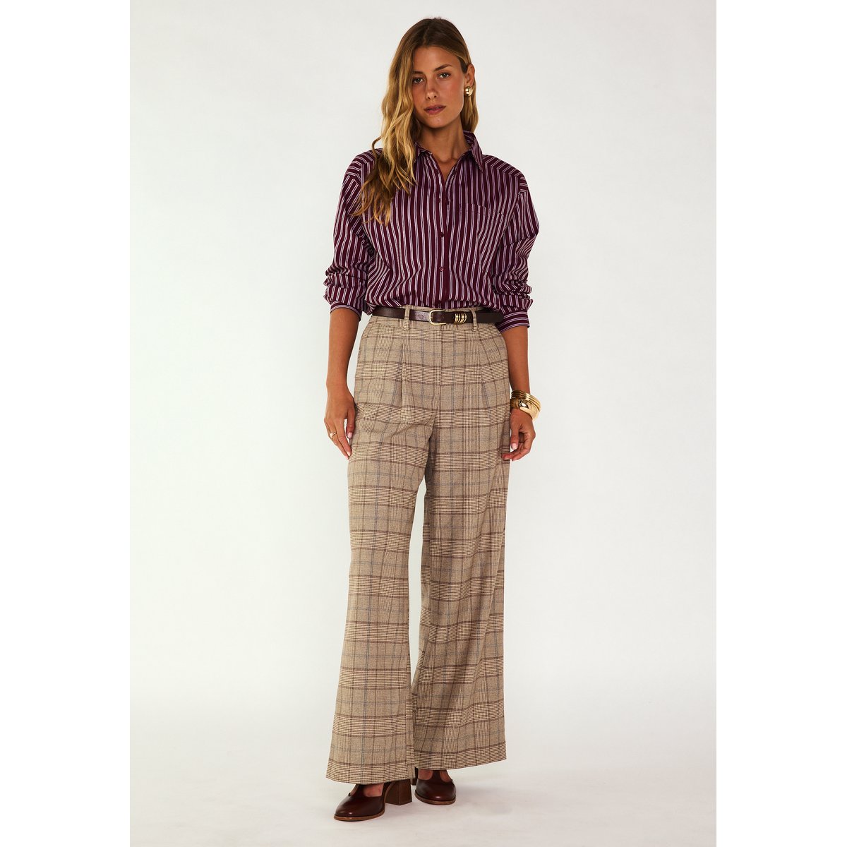 Pantalon Large à carreaux FLAUBERT camel clair, Maison 123