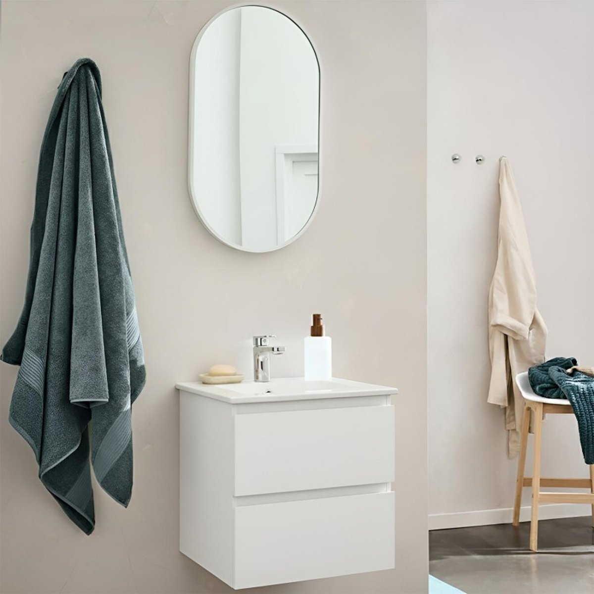 Meuble vasque 45cm robinet chromé et miroir SORRENTO blanc satiné, MOB IN
