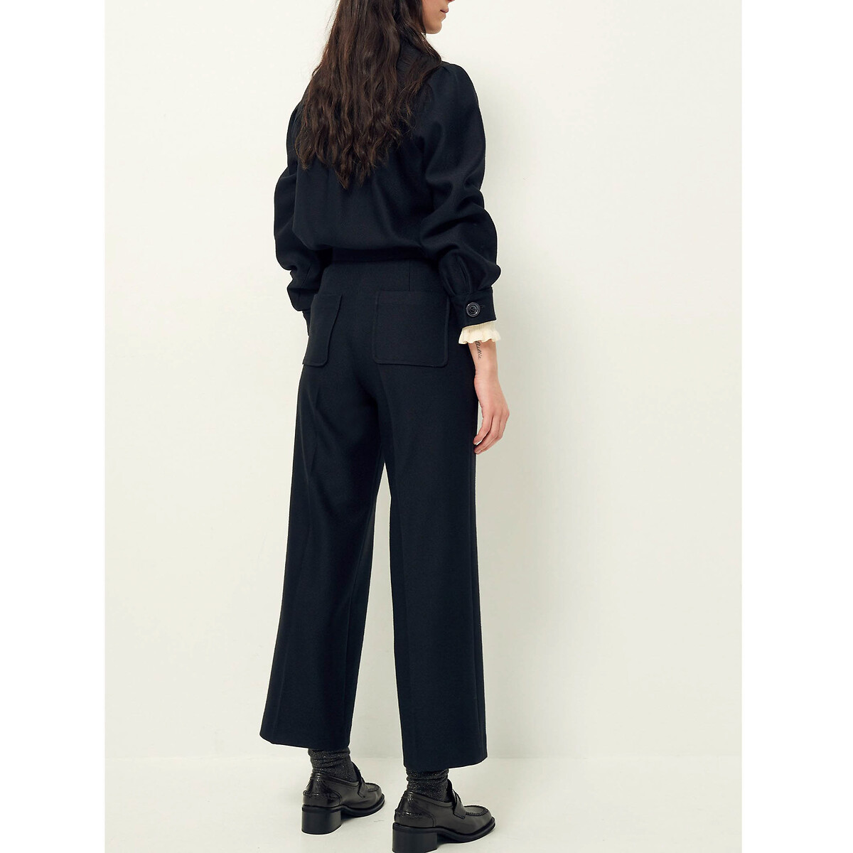 Alberwool Wide Leg Trousers in Ankle Grazer Length with High Waist black, SESSUN