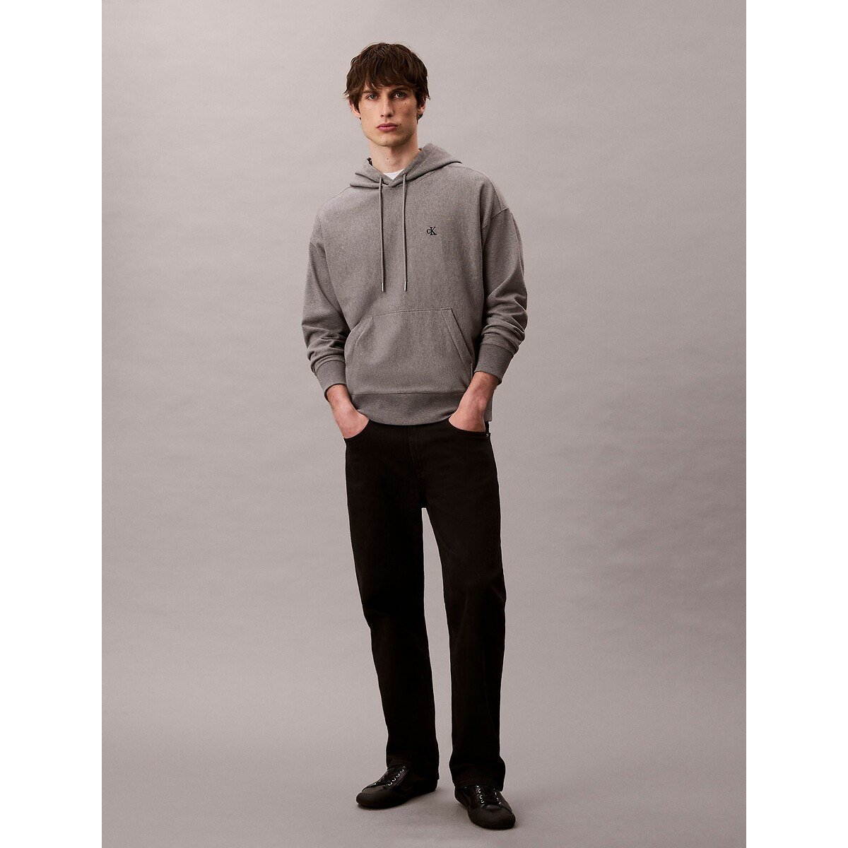 Sweat fermé à capuche gris, CALVIN KLEIN
