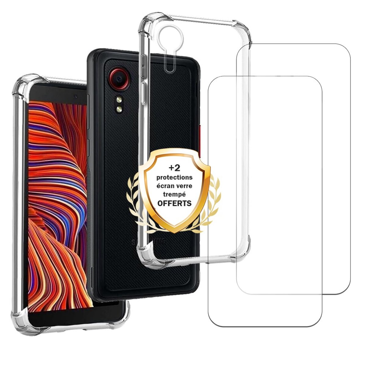 Coque Galaxy Xcover 5 antichoc + 2 vitres transparent, EVETANE