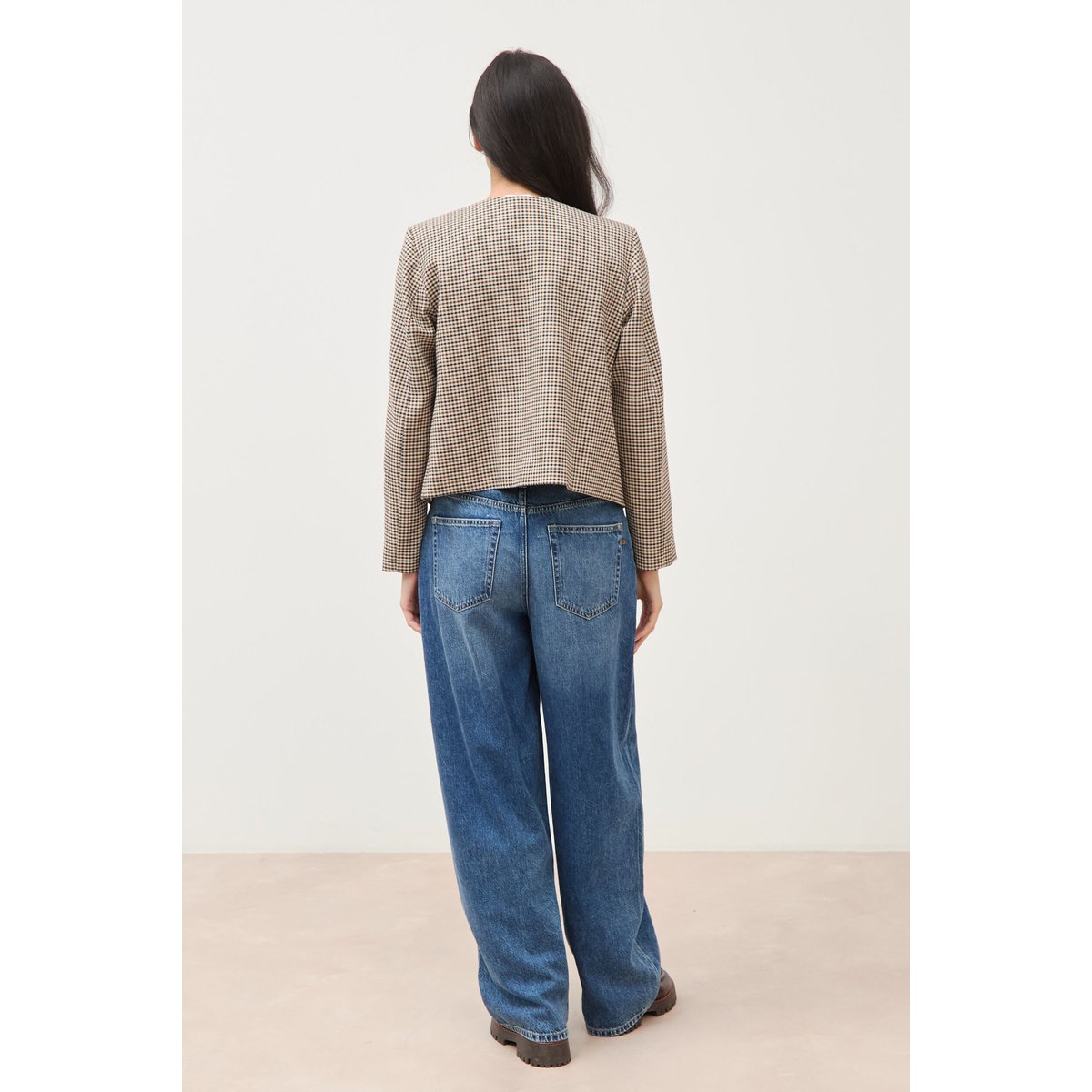 Veste à carreaux manches longues marron, BONOBO