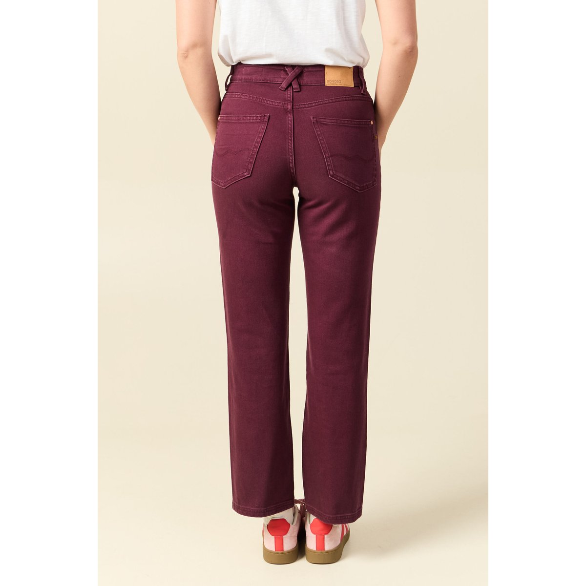 Jeans droit 7/8ème taille standard bordeaux, BONOBO
