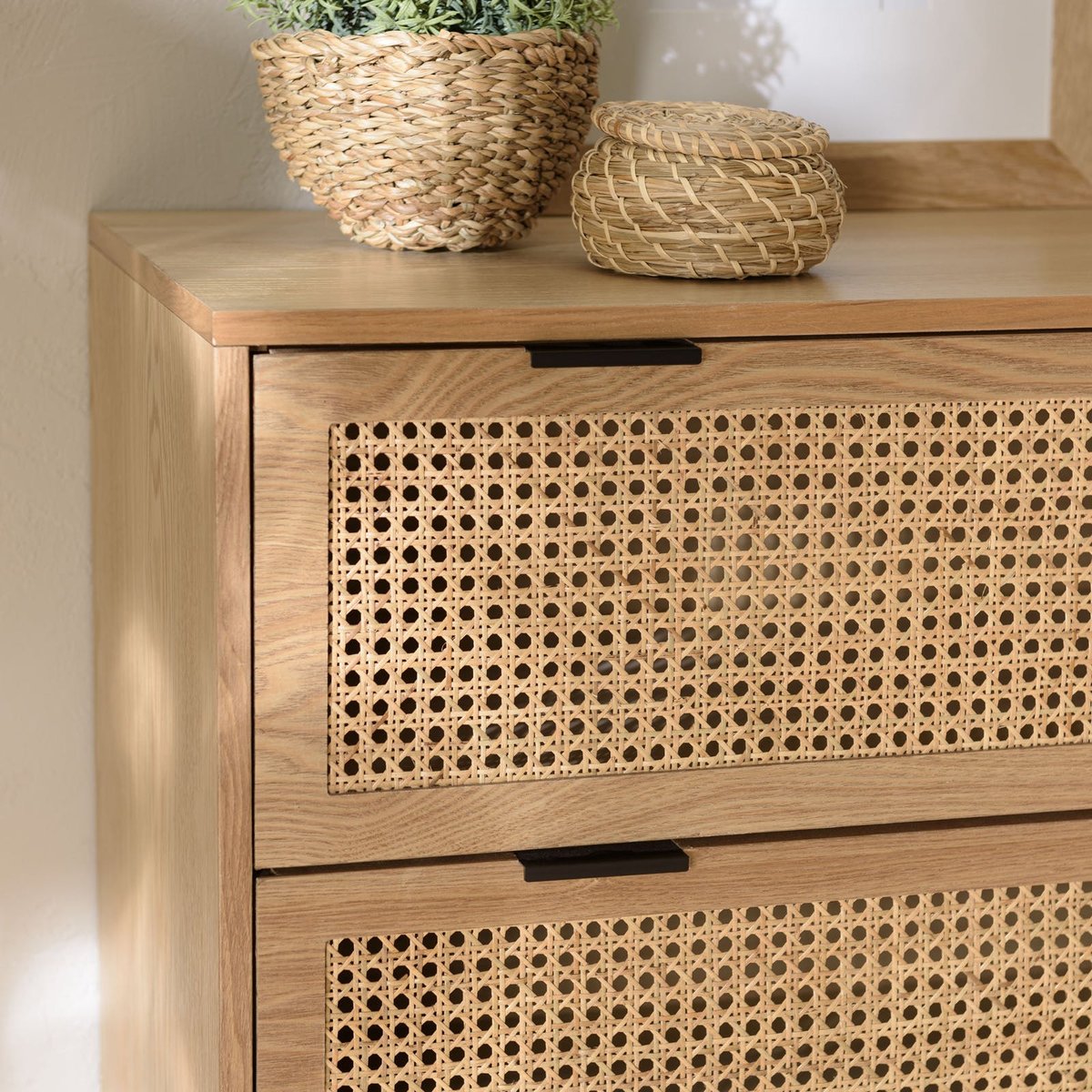 Commode 3 tiroirs cannage en rotin 80 cm PALMA bois naturel, PIER IMPORT