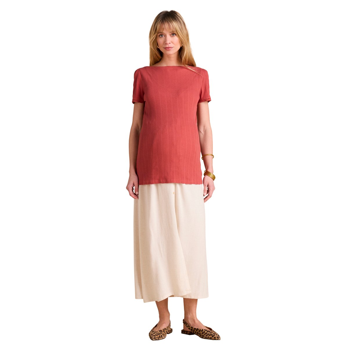 Tee-shirt de grossesse décolleté dos maille désaiguillée terracotta, ENVIE DE FRAISE