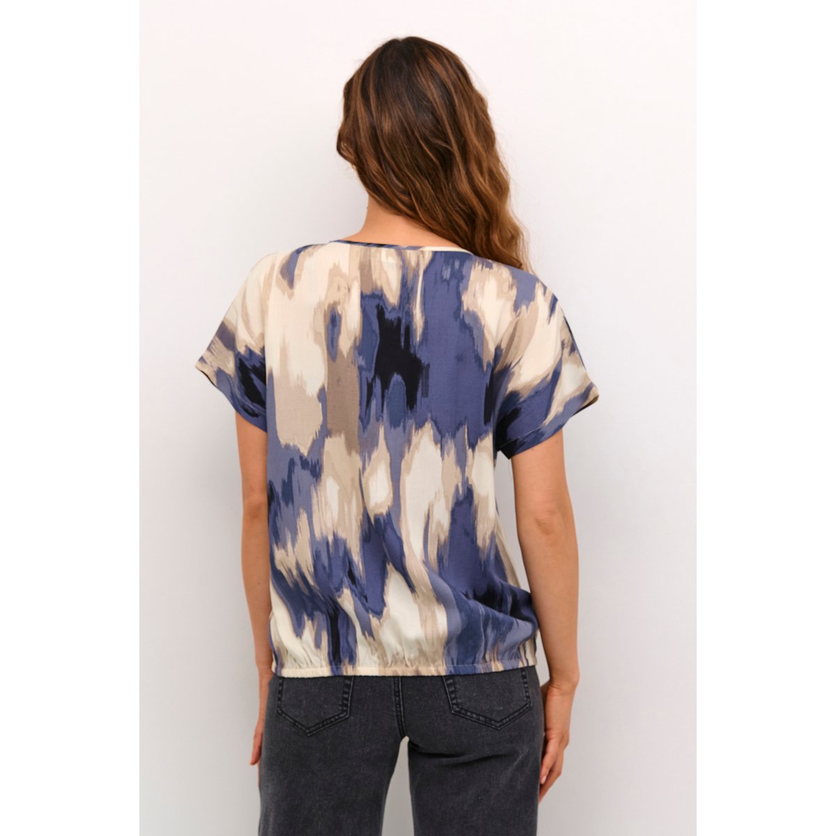 Blouse à manches courtes bleu abstract print, KAFFE