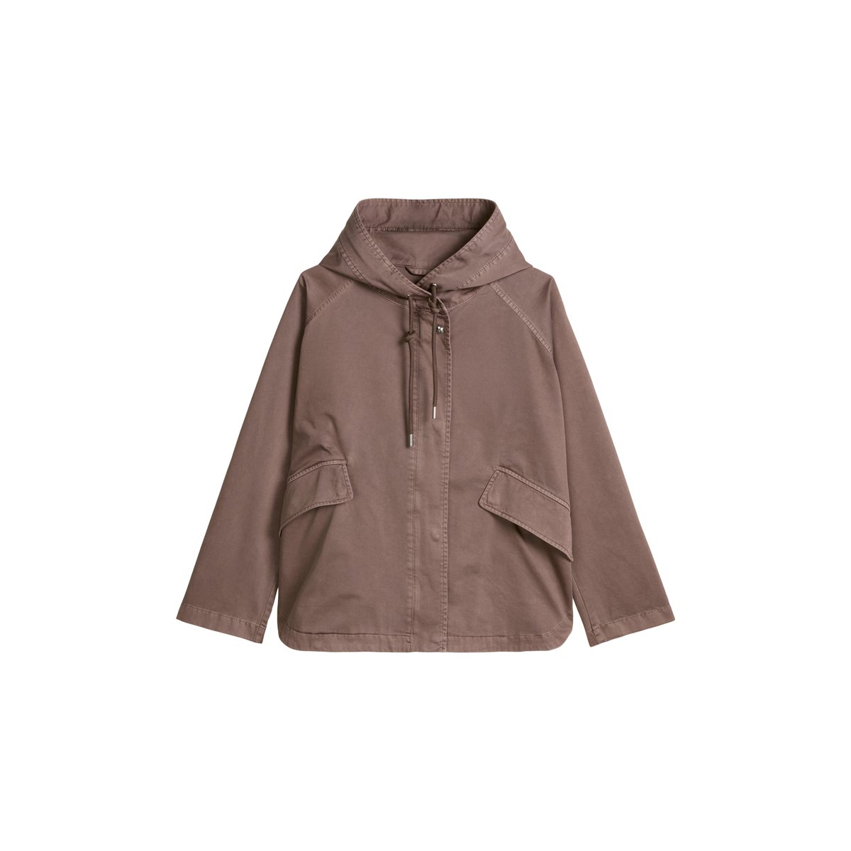Veste cape avec capuche relaxed garment-dyed en sergé de coton organique marron, MARC O'POLO