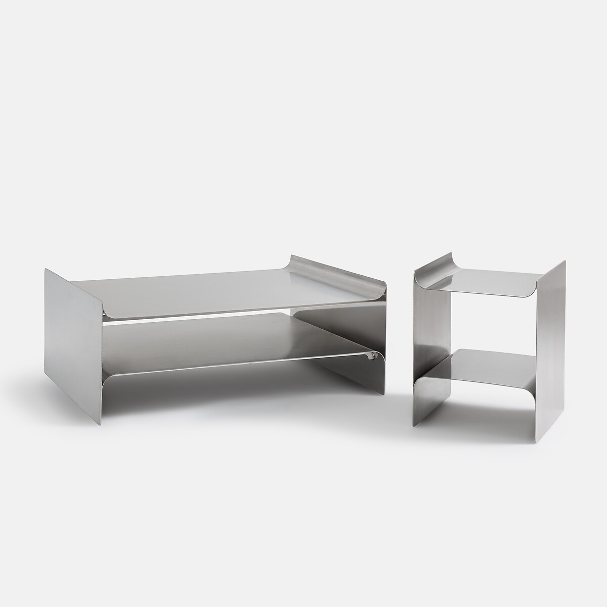 Bout de canapé double plateau, en acier inox finition chromée, LEIRA chrome, LA REDOUTE INTERIEURS