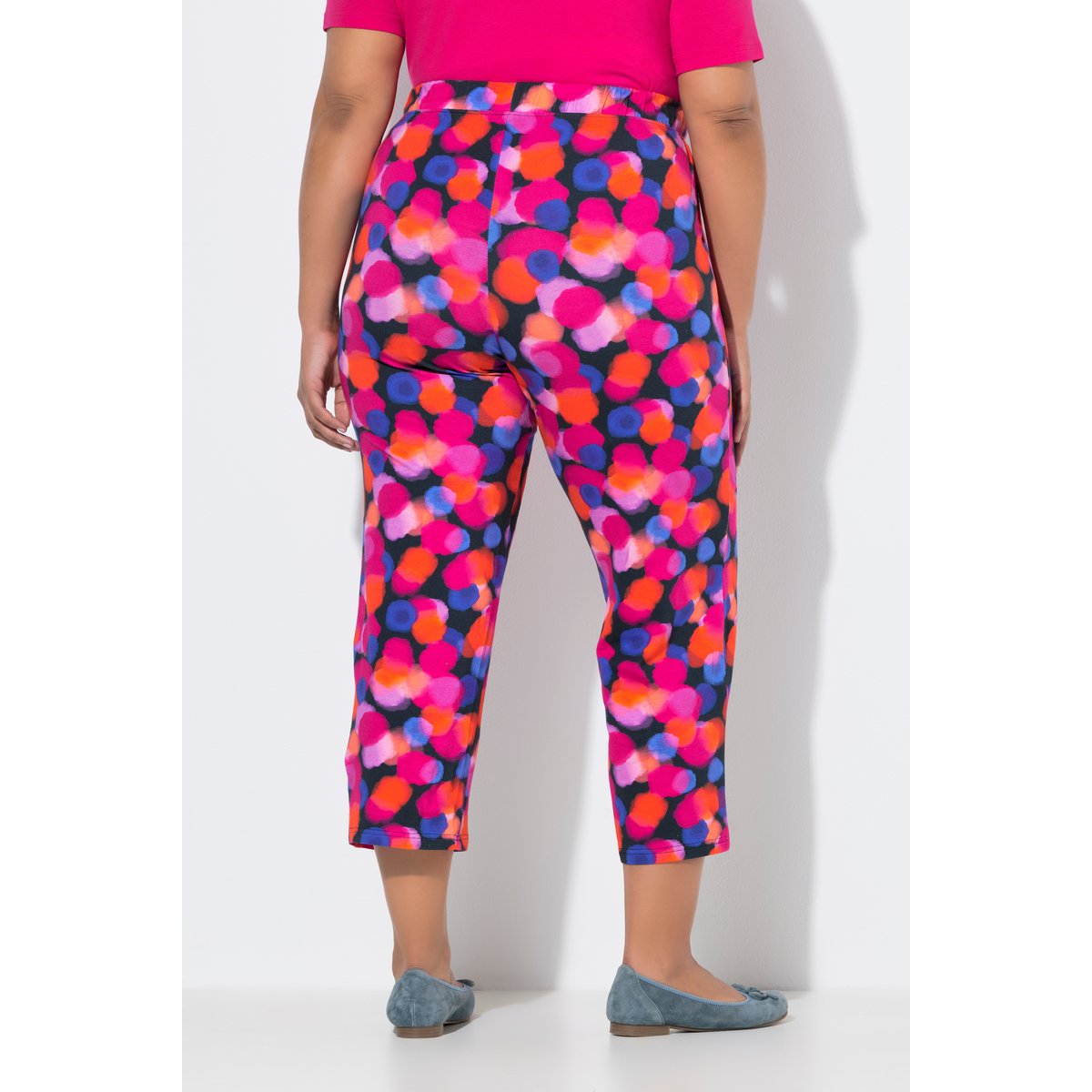 Pantalon 7/8 en jersey, motif gros pois noir, ULLA POPKEN