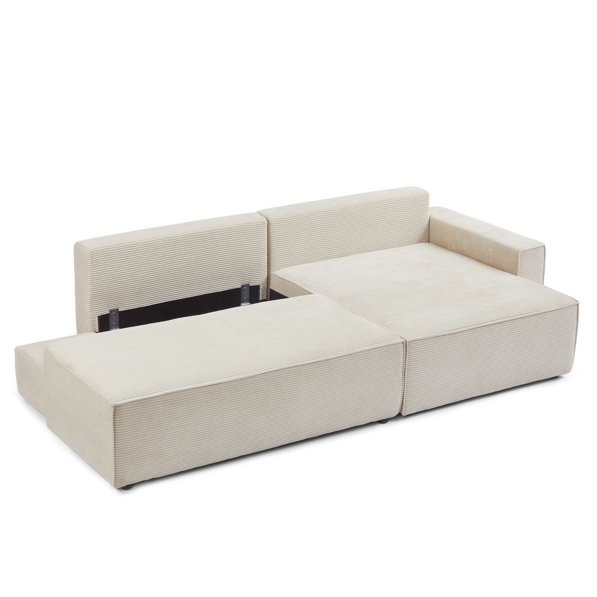 Canapé d'angle droit convertible velours ZOLA beige, BAÏTA