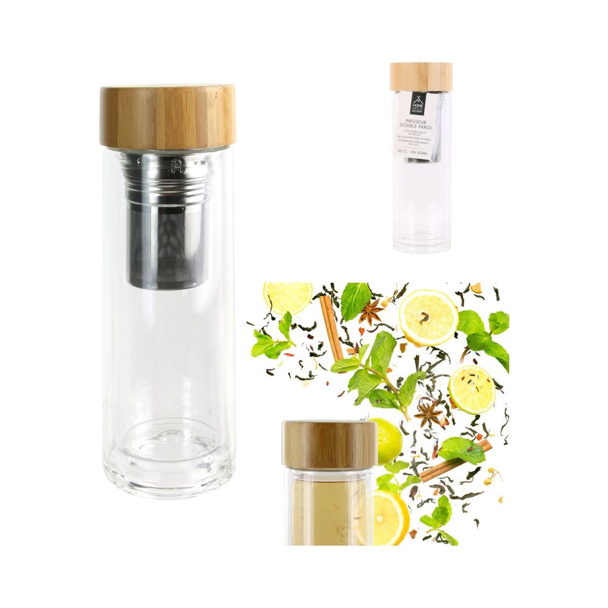 Bouteille de transport double paroi infuseur à thé multicolour, COOK CONCEPT