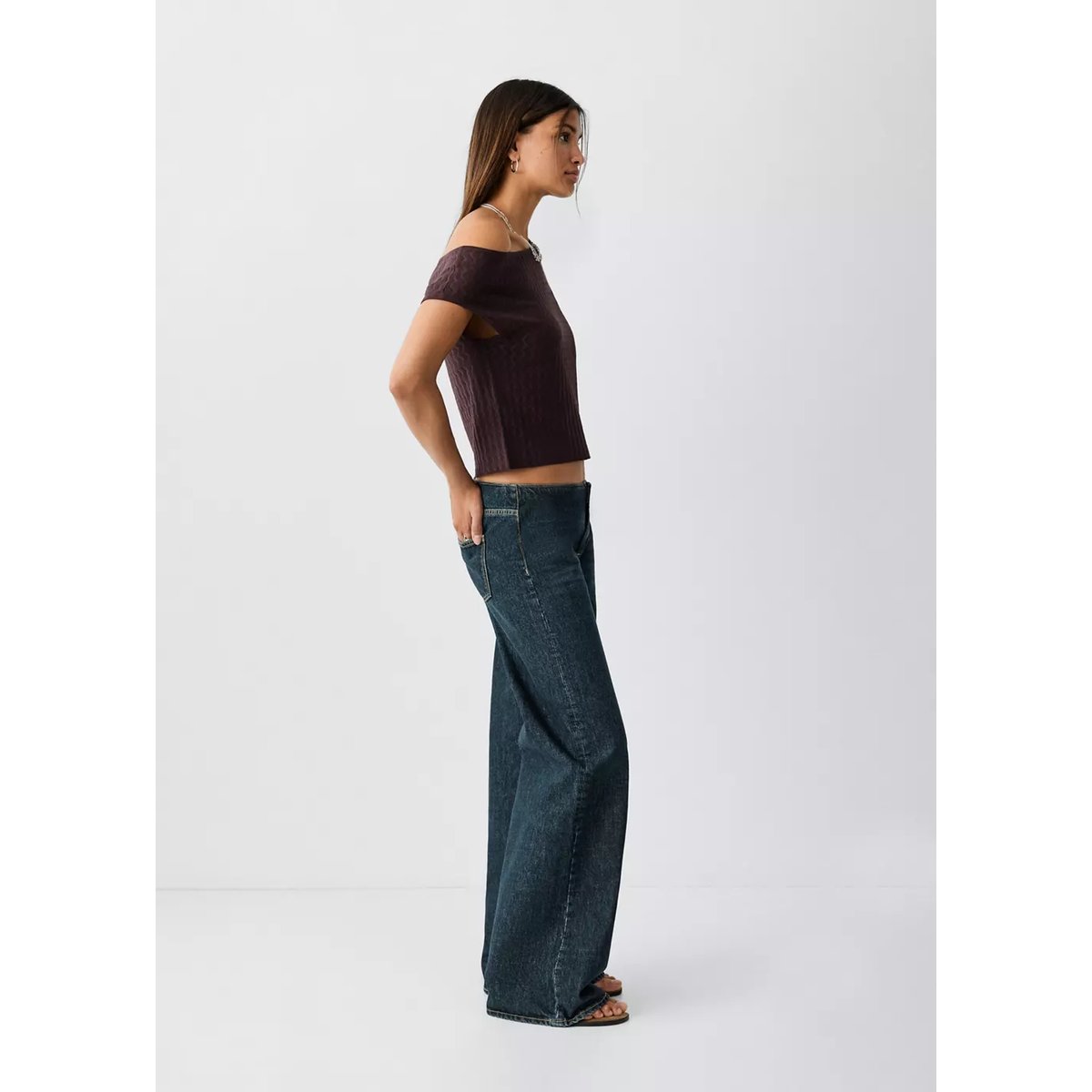 Jean low waist wide leg bleu moyen vintage, MANGO TEEN