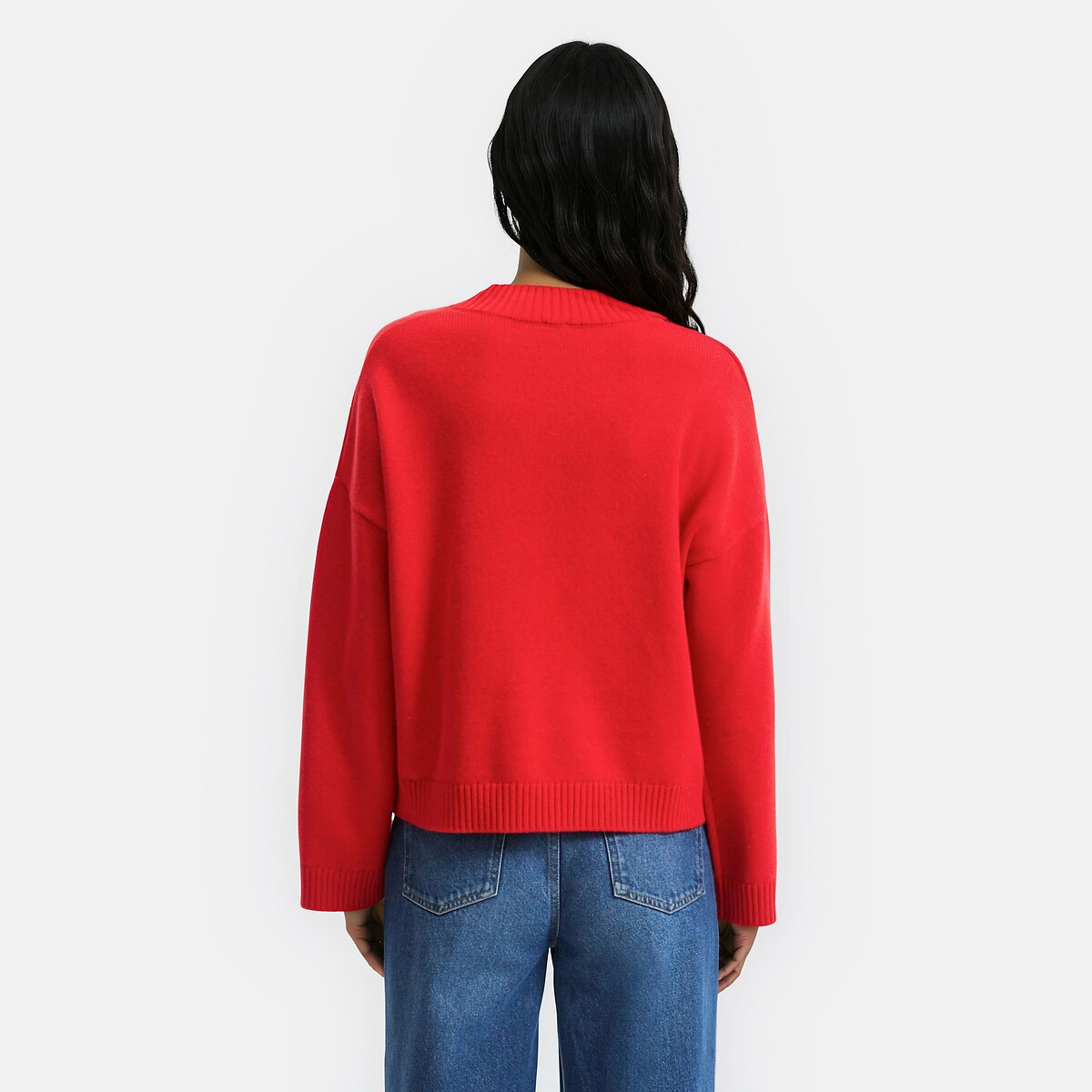 Pull col V, en laine et coton mélangés rouge, LA REDOUTE COLLECTIONS