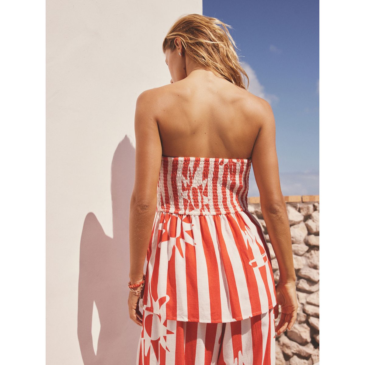 Haut bandeau long imprimé à rayures rouges et blanches, NEXT