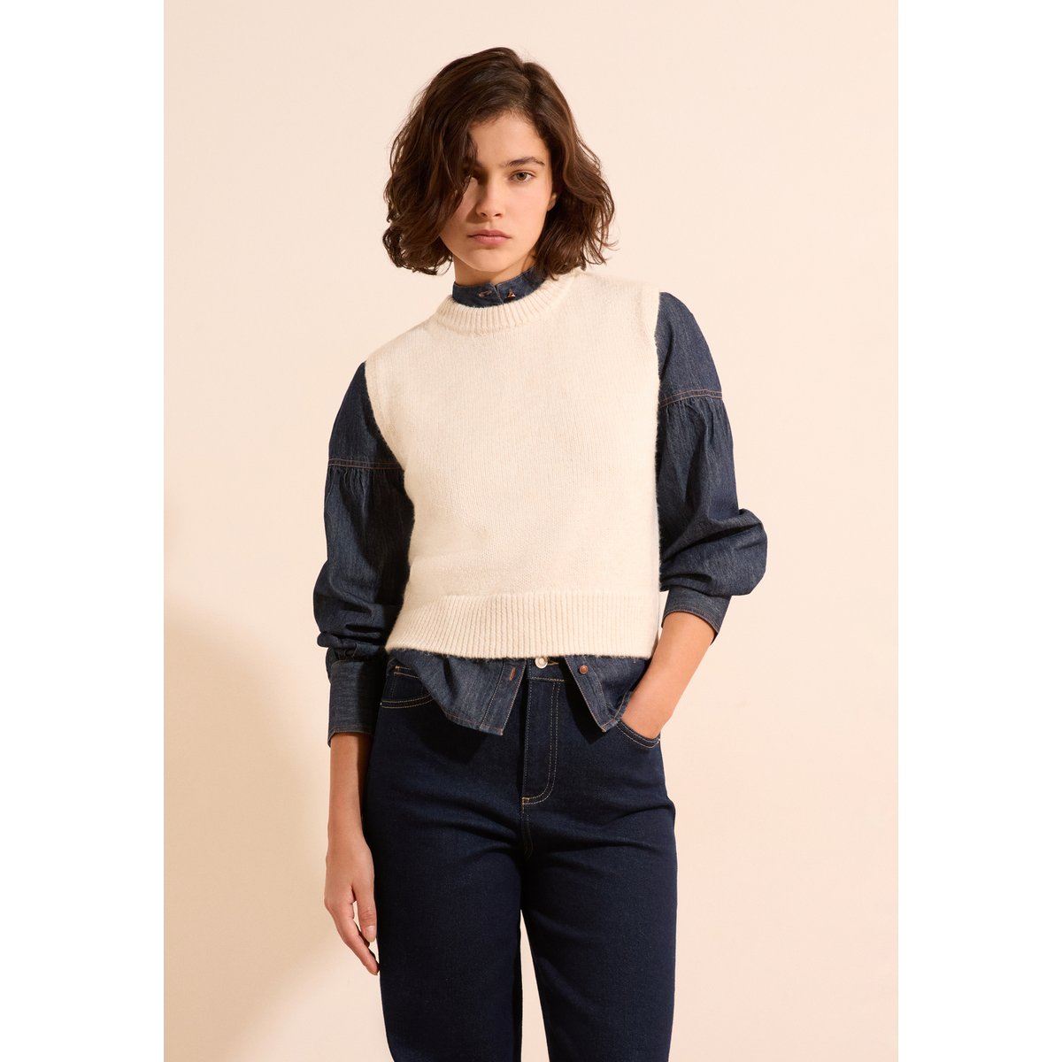 Pull sans manches à col rond SISSI SM taupe, ETAM