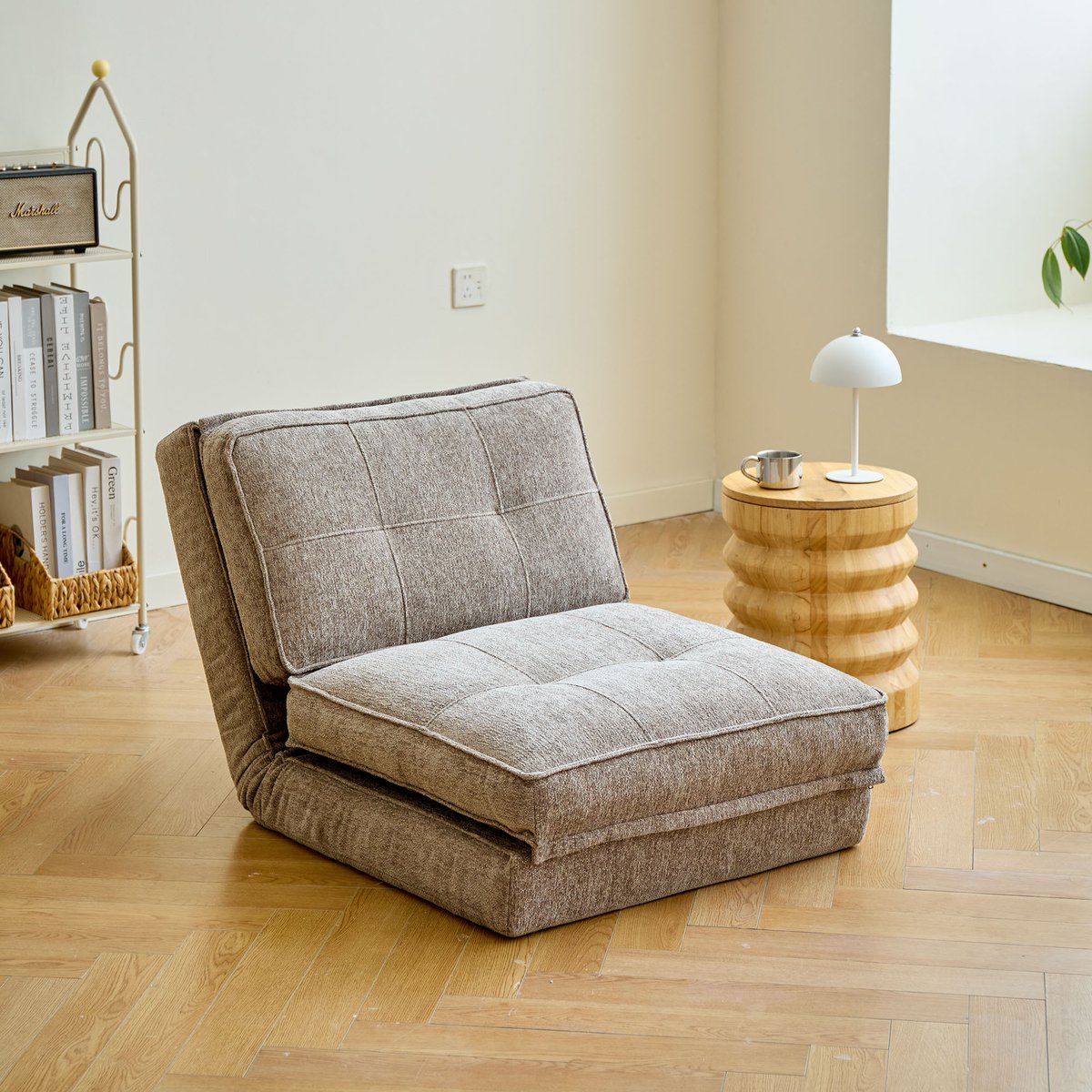Fauteuil chauffeuse convertible en tissu, BRAGA gris, NORDLYS