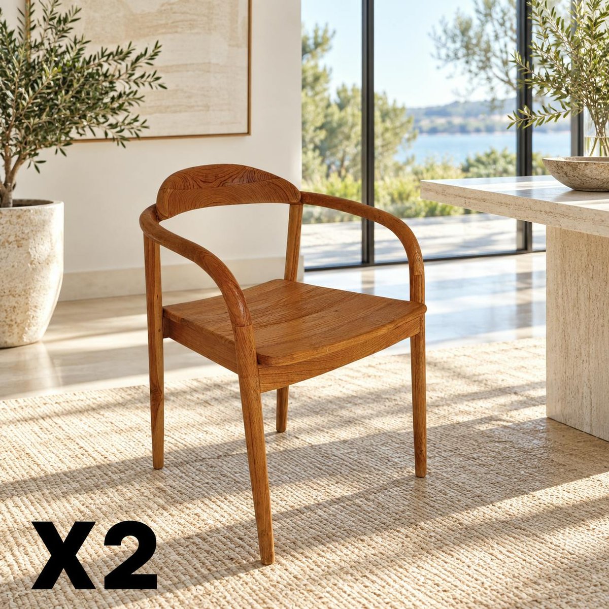 Chaise scandinave bois de teck massif (lot de 2) DEPOK bois naturel, PIER IMPORT