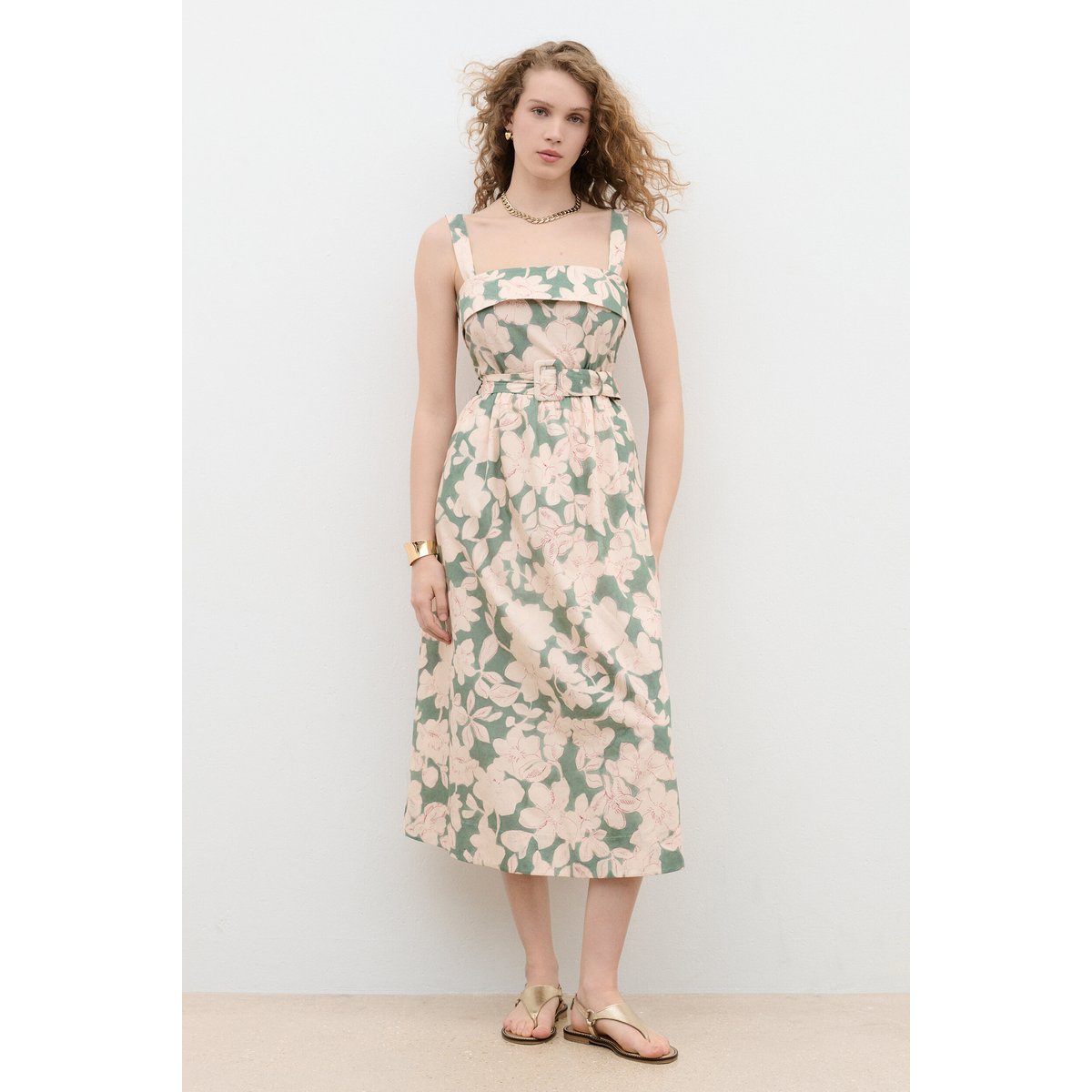 Robe fluide col carré ROBE RLYDIA vert, CAROLL
