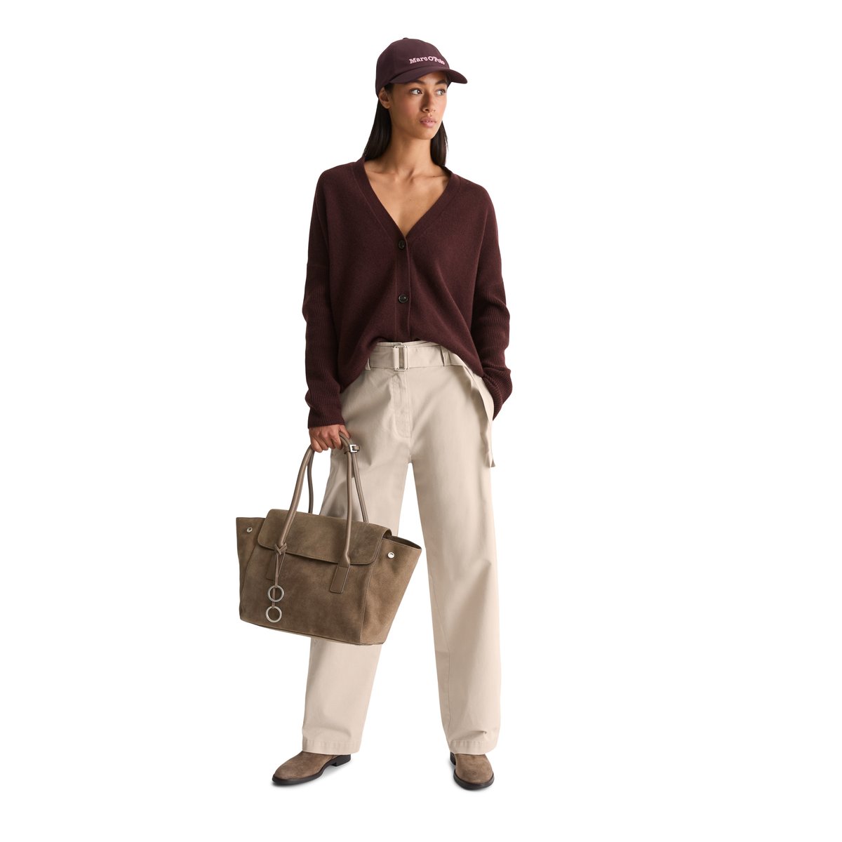 Sac cabas modèle Gaby, grand format en cuir de vachette de qualité supérieure marron clair, MARC O'POLO