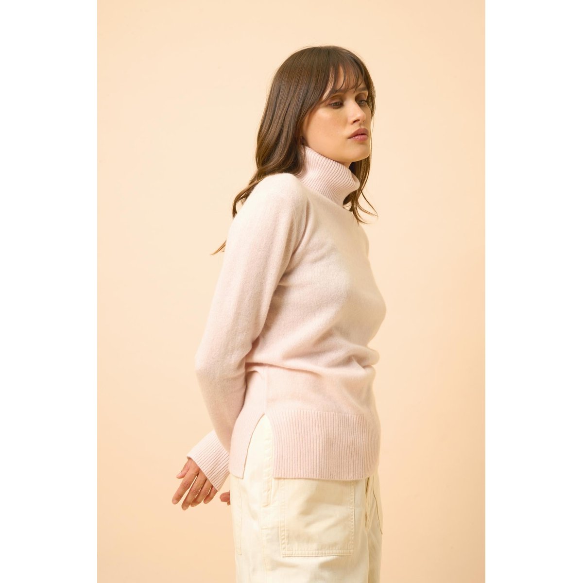 Pull Col Roulé Poudre Lexie rose clair, JUST CASHMERE