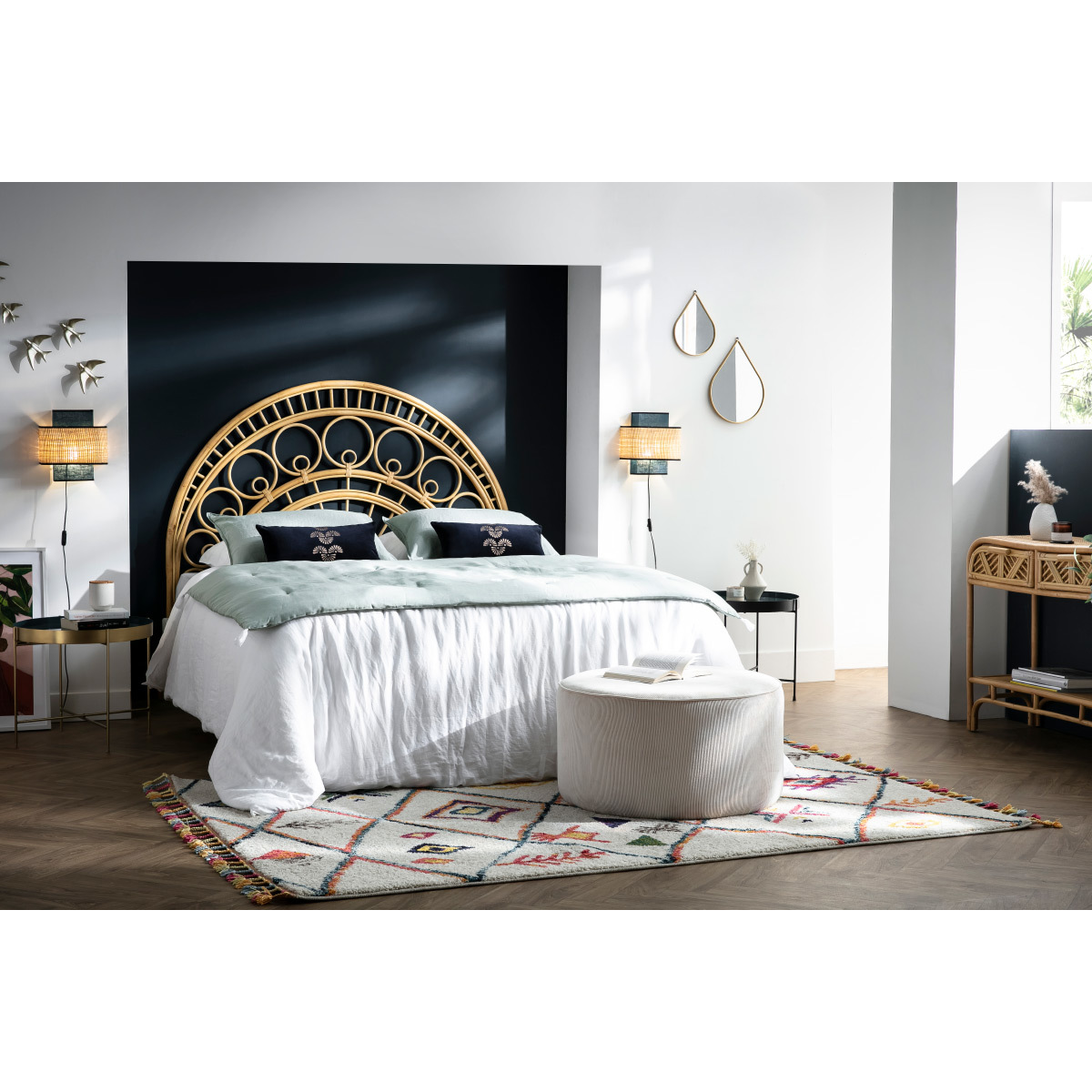 Tête de lit déco en rotin naturel L160 cm SORAYA marron clair, MILIBOO