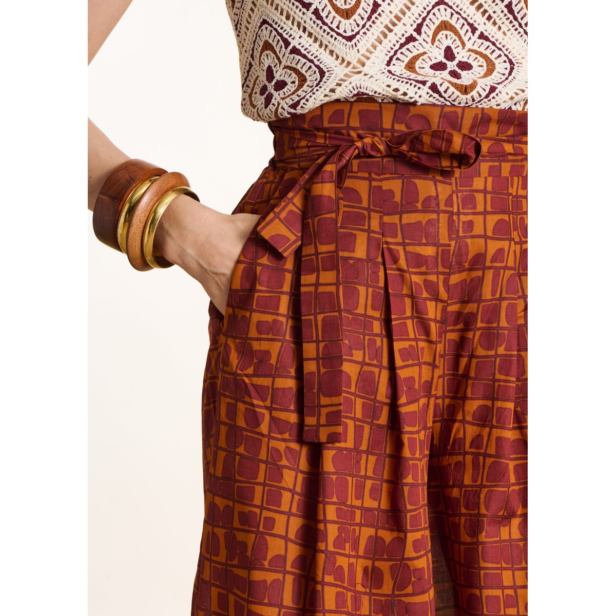Pantalon 7/8ème imprimé graphique mahogany/orange, LA FEE MARABOUTEE