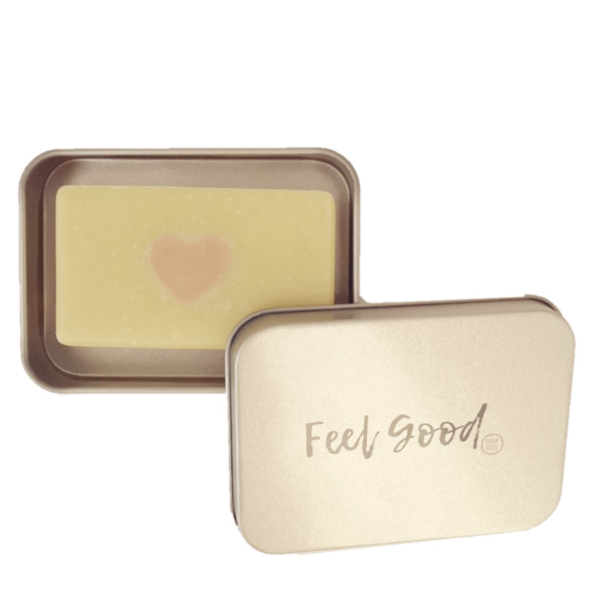 Savon Feel Good dans sa boîte à savon couleur unique, DOUX GOOD