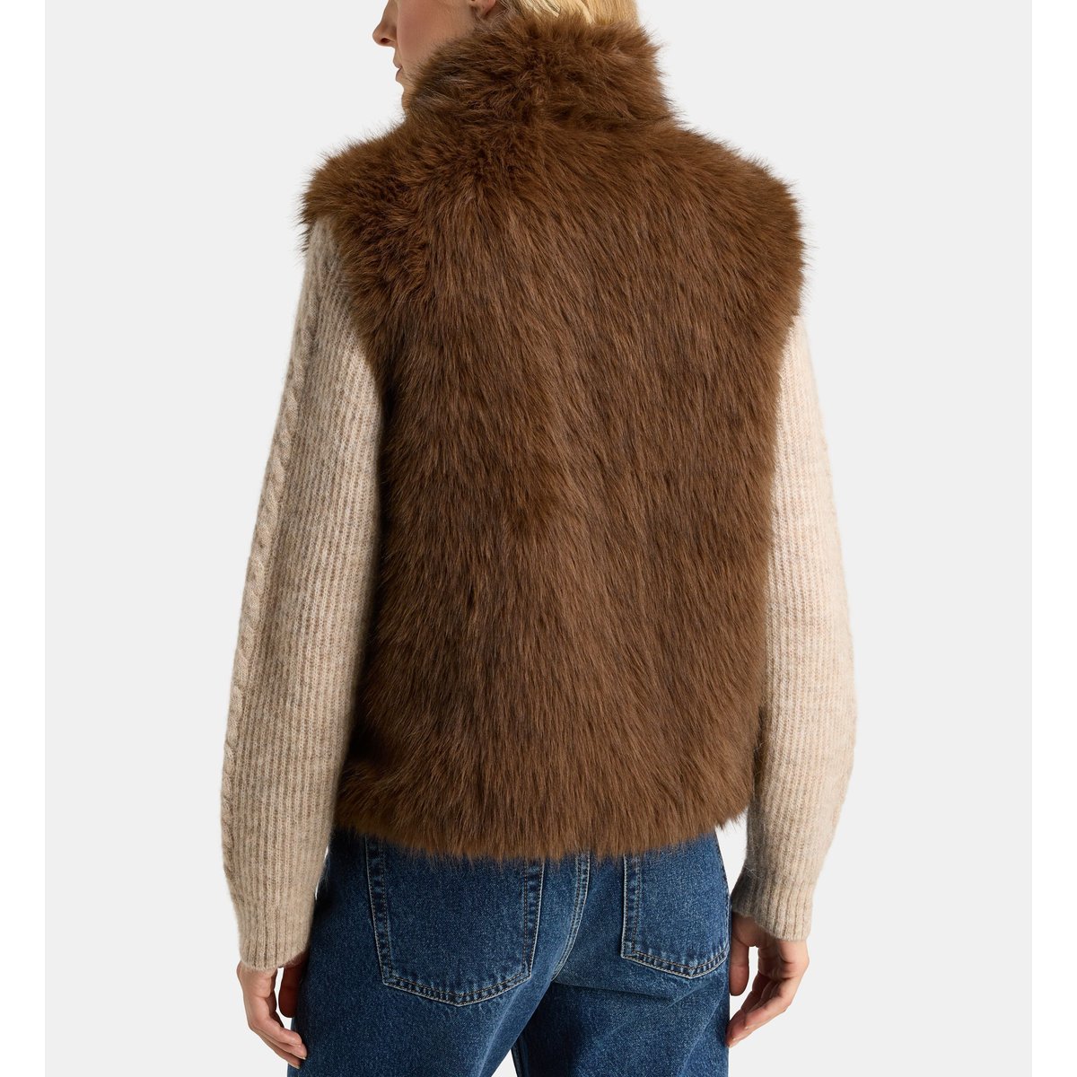 Veste sans manches diabolo fur marron foncé, GALERIES LAFAYETTE