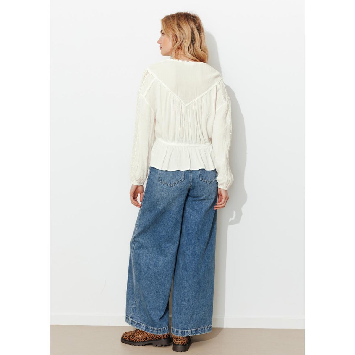 Blouse rétro unie ecru, PROMOD