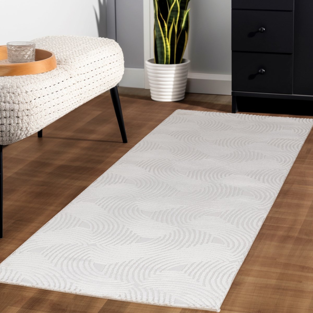 Tapis de salon à relief géométrique OIA crème, NAZAR RUGS