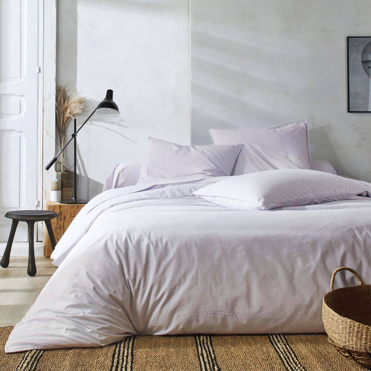 Drap housse percale lavée - BOHEME perle, BLANC DES VOSGES