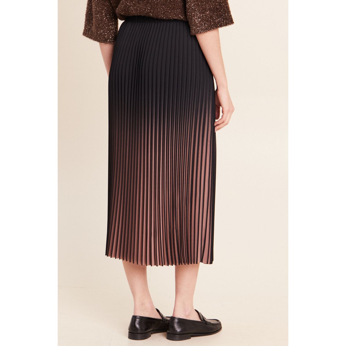 Jupe midi patineuse plissée marron foncé, BREAL