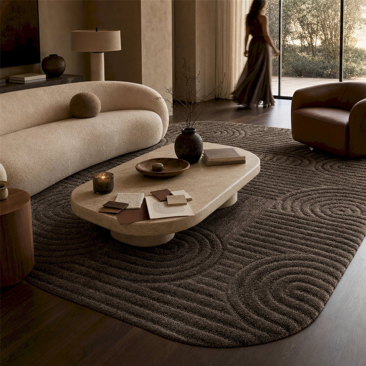 Tapis à relief géométrique brun foncé, RECOLLECTION