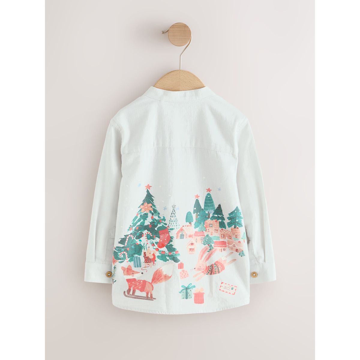 Chemise à col grand-père et imprimé paysage scène de noël en gris clair, NEXT