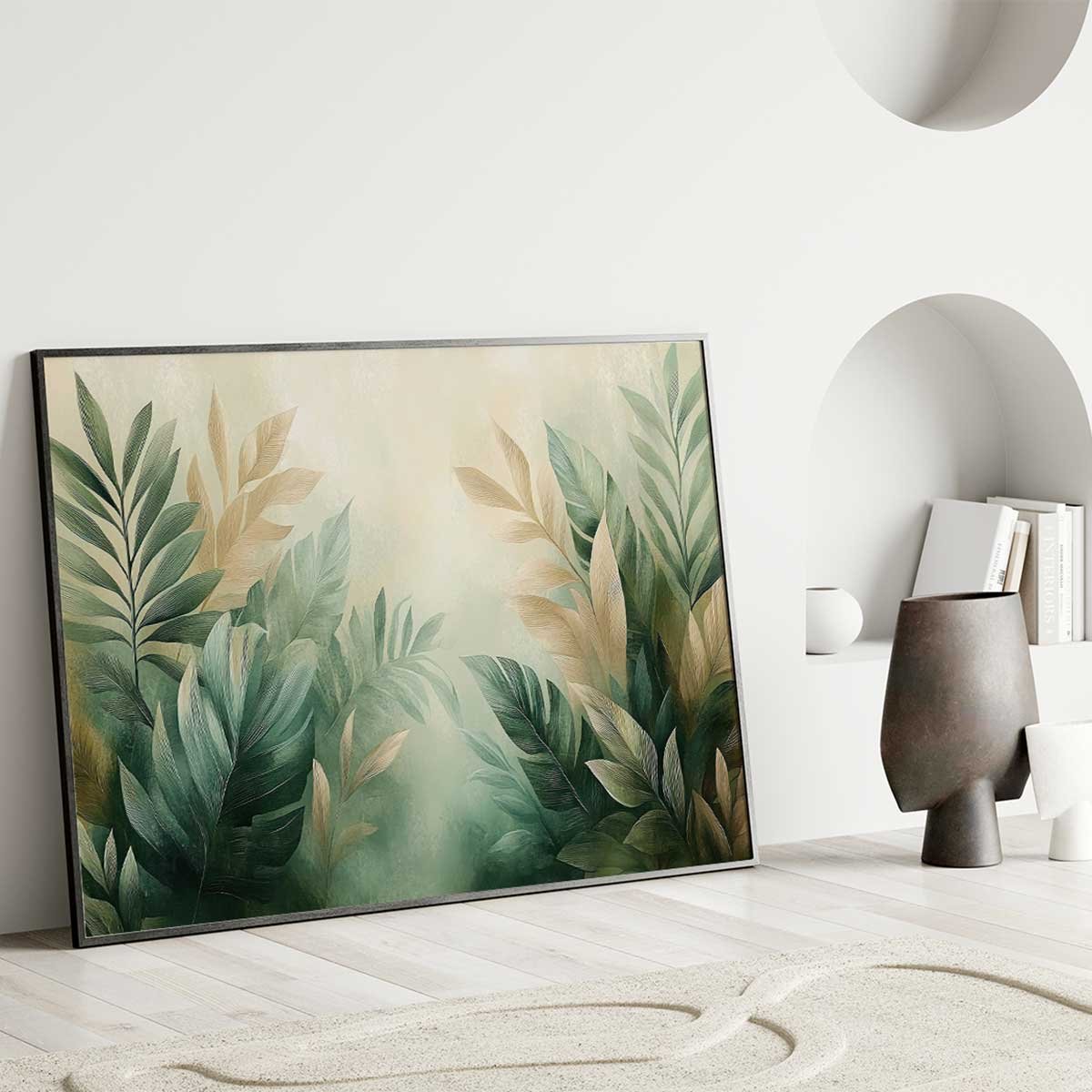 Affiche encadrée  Paysage naturel abstrait aux tons verts affiche + cadre en métal - noir, HEXOA