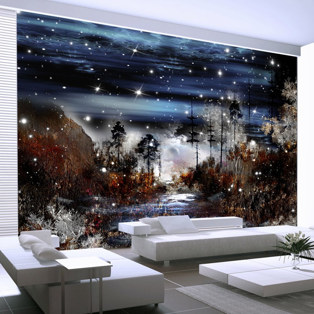 Papier peint intissé panoramique Fantaisie Nuit dans la foret bleu, EDEN