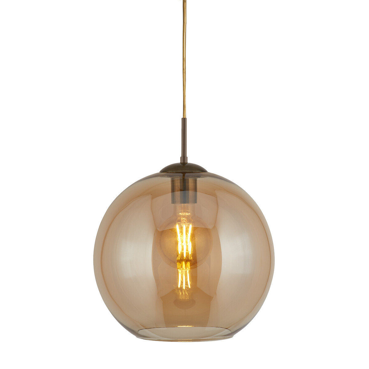 25cm Barcelona Pendant Light in Amber Glass aged brass, SO'HOME