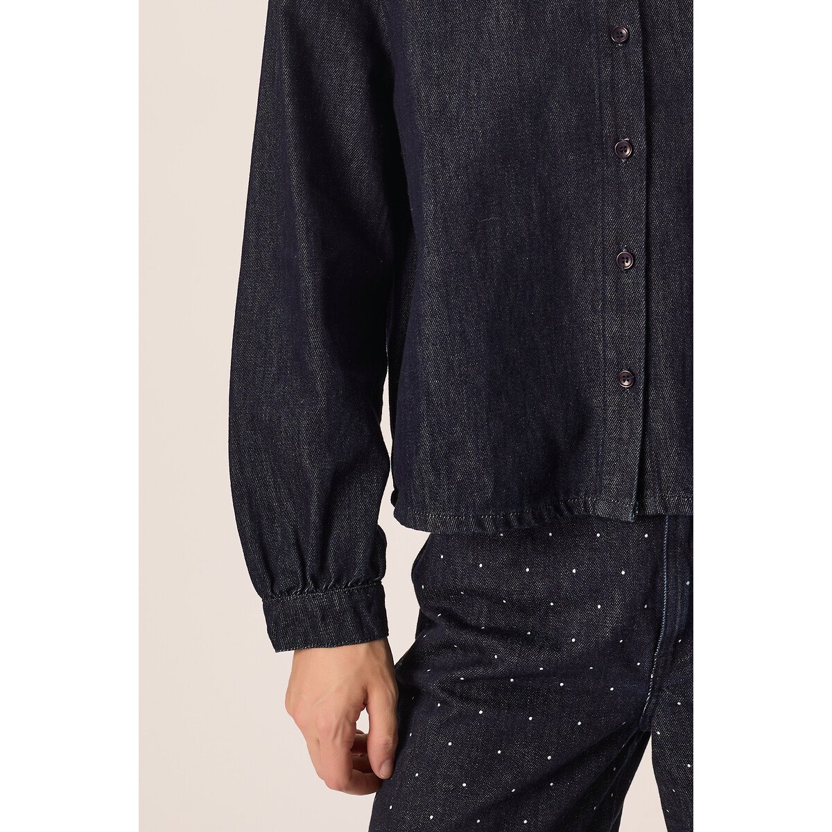 Blouse en denim, à col volanté, LOUIZIANNE denim, DES PETITS HAUTS