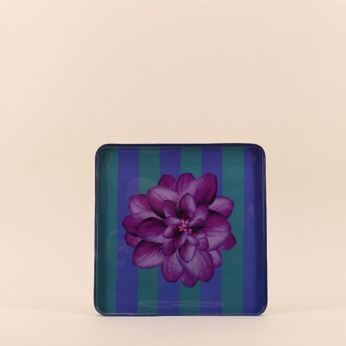 Plateau en métal laqué motif blossom 25x25cm violet, HASHTAG DECO