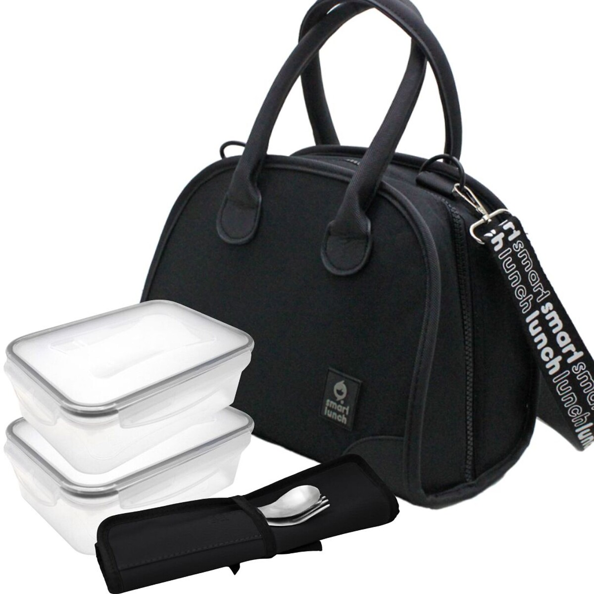 Set Lancheira Eve Preto e acessórios, Smartlunch preto , SMARTLUNCH