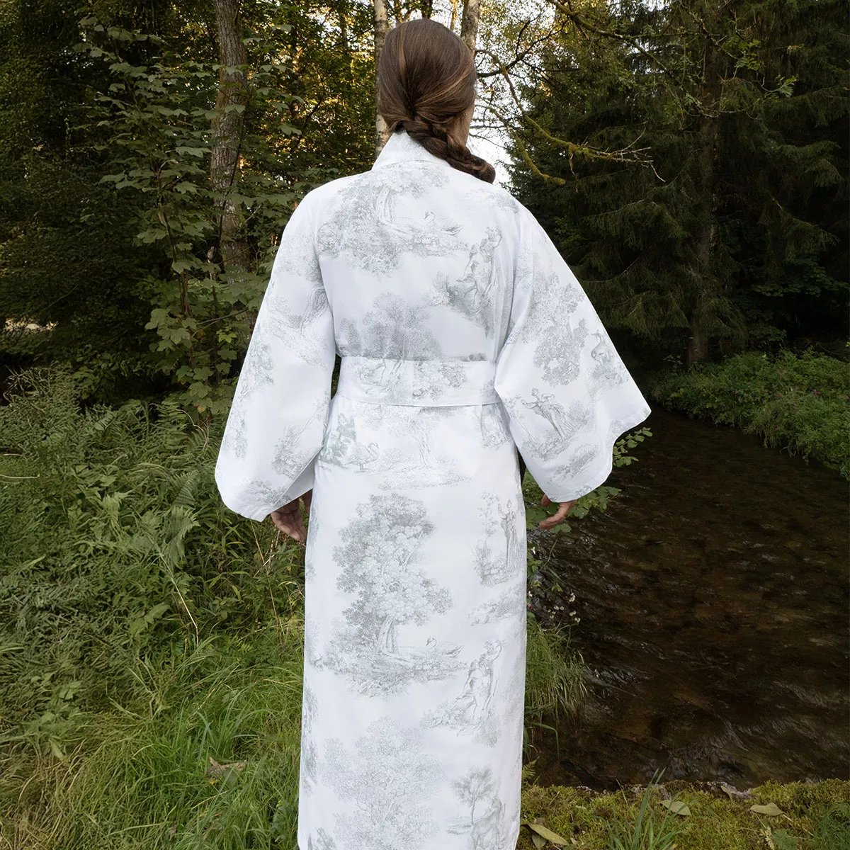 Kimono long percale de coton POESIE verde, GARNIER THIEBAUT