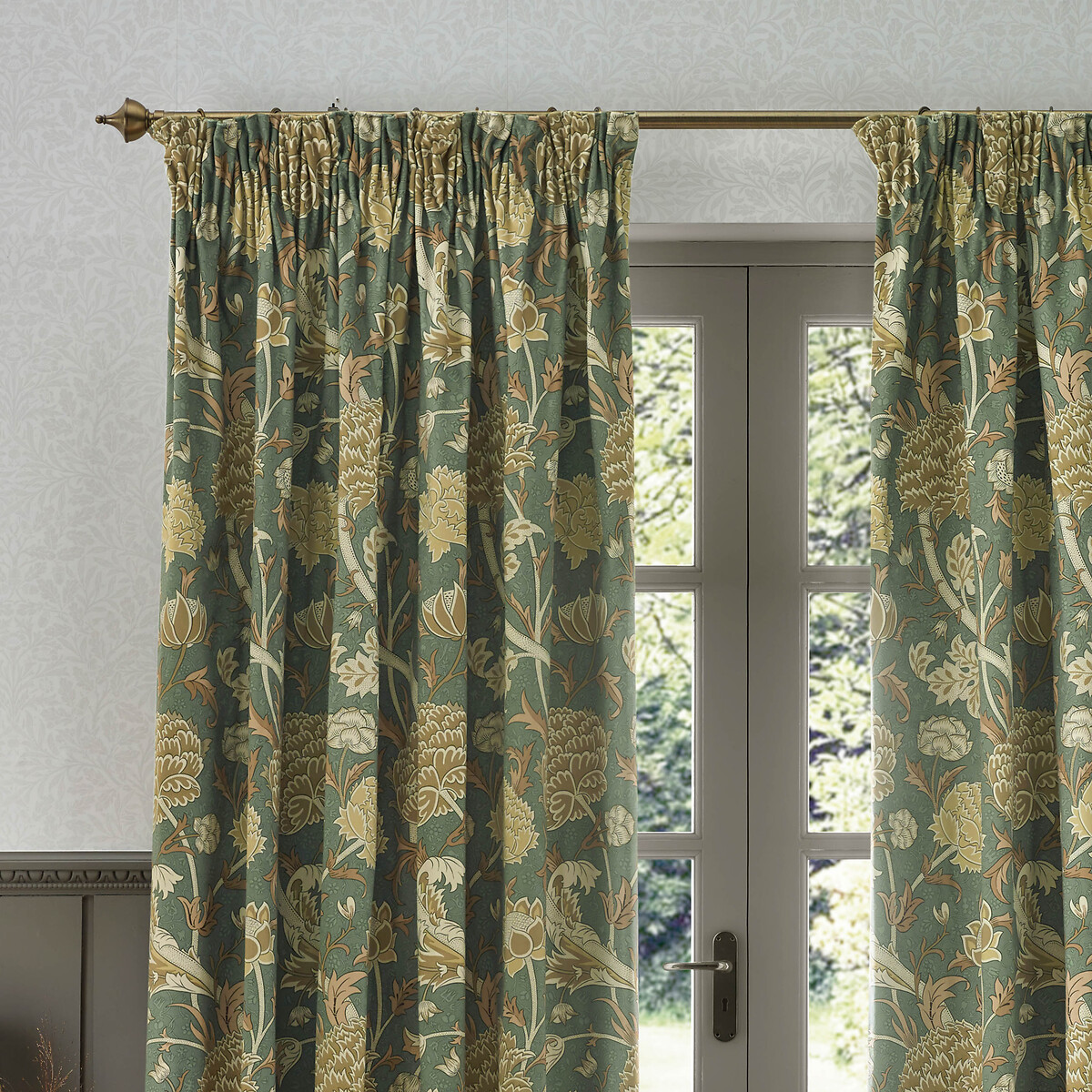 Cray Floral Chenille Pencil Pleat Curtains sage, MORRIS & CO.