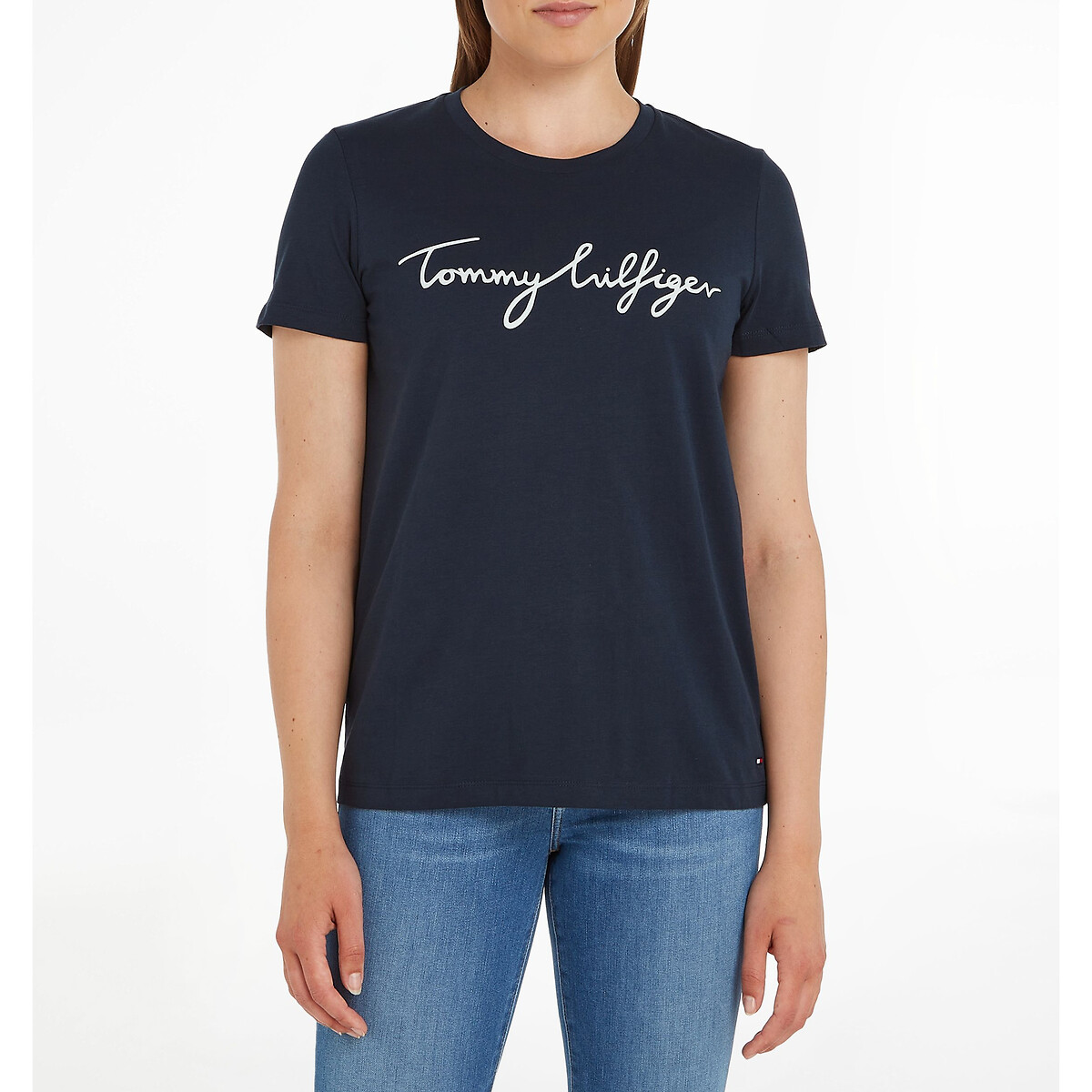 Tee shirt en coton col rond manches courtes marine, TOMMY HILFIGER