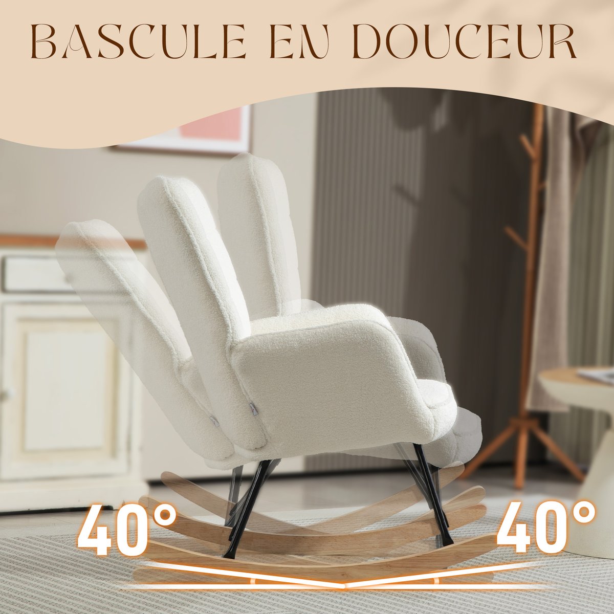Fauteuil à bascule Revêtement bouclette Blanc blanc, HOMCOM