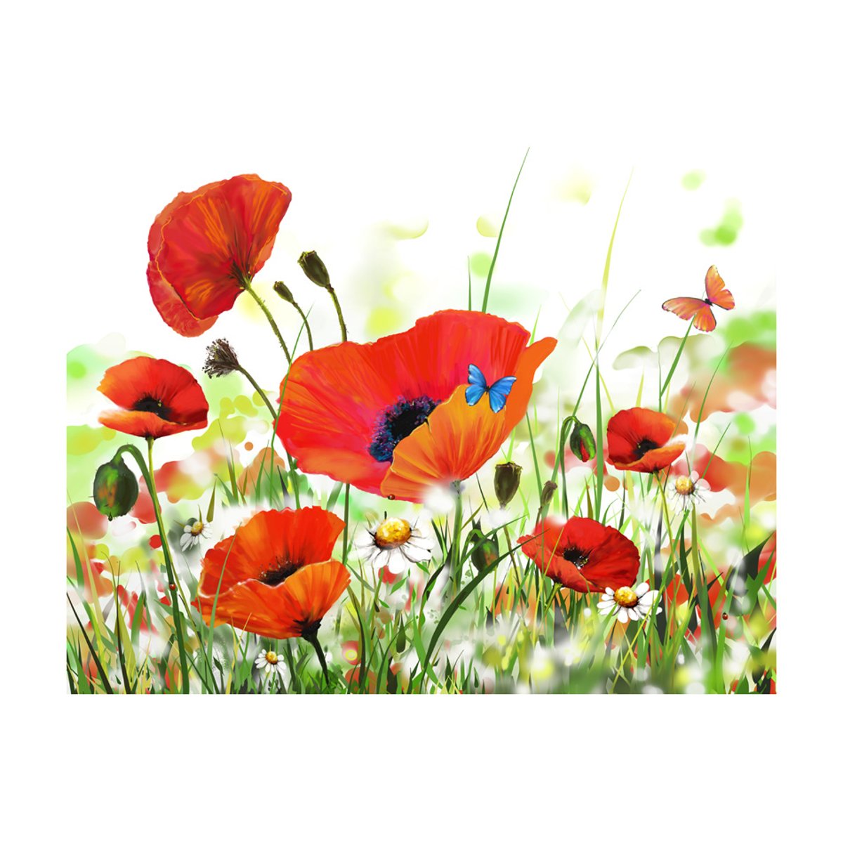Papier peint intissé panoramique Fleurs Country poppies multicouleur, EDEN